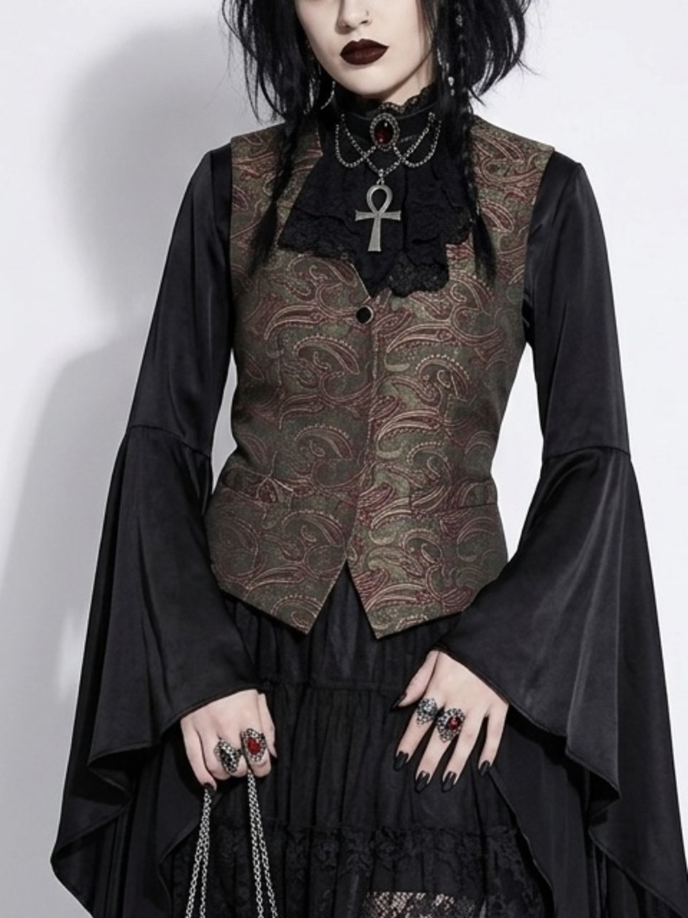 Liz Claiborne Olive and Burgundy Paisley Vest